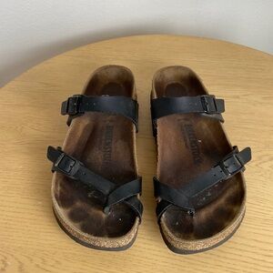 Birkenstock Mayari Birko-Flor Sandal Womens 39 Leather Black Support Comfort